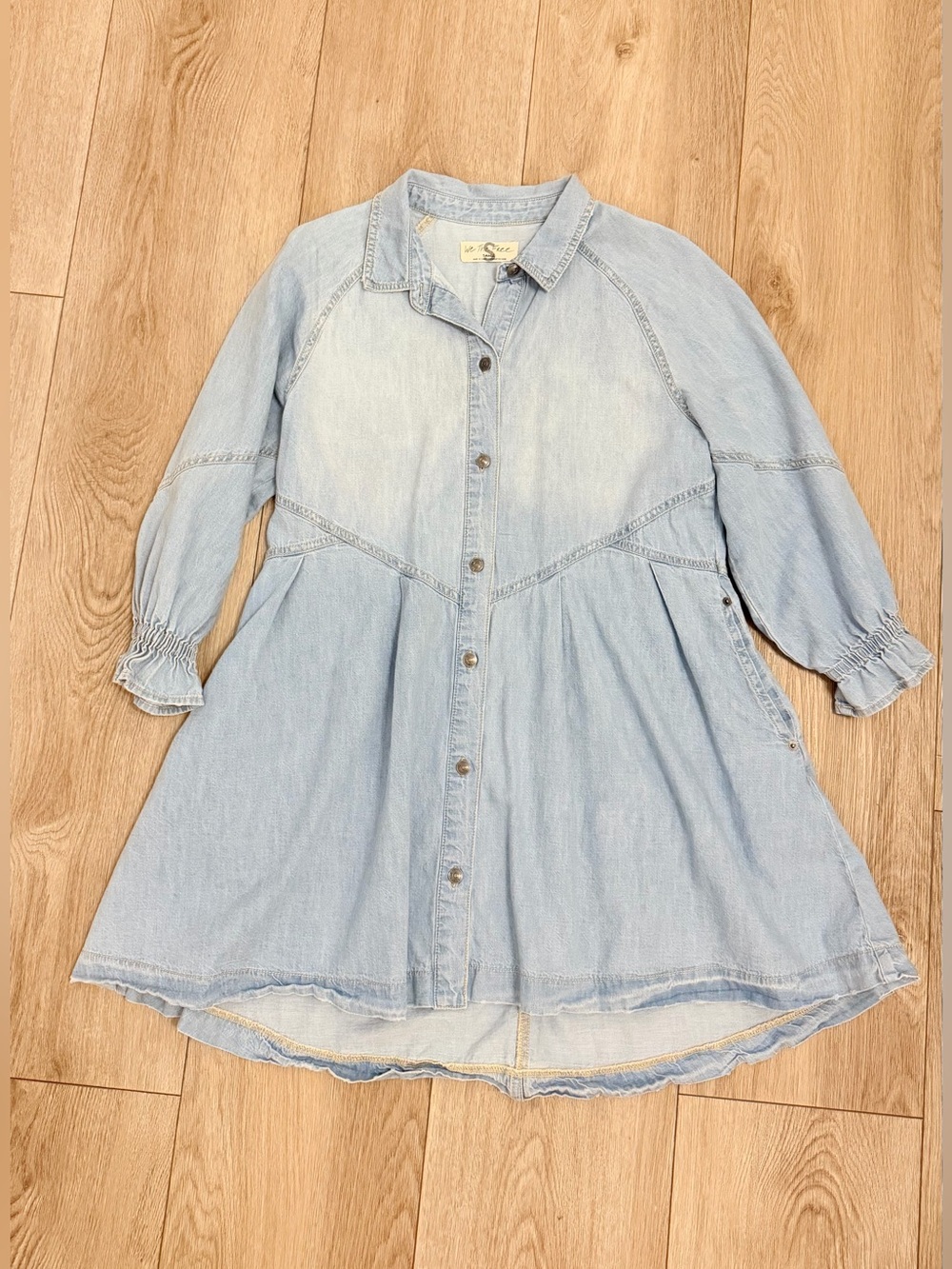 We The Free Light Wash Denim Mini Shirt Dress